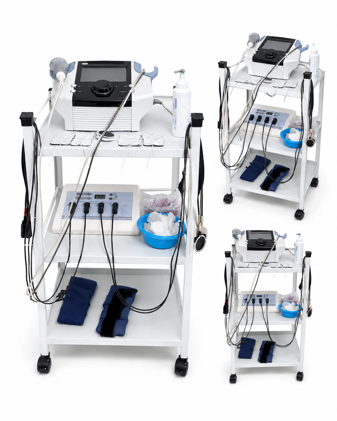 Combination physiotherapy workstation with ultrasound head and multi-channel electrodes